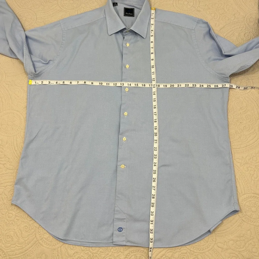 David‎ Donahue Mens Light Blue 100% Cotton Dress Shirt 18.5 34/35 Micro Pattern